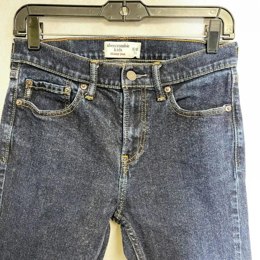 Abercrombie Kid's Mid Rise Dark Wash Soft Skinny Blue Denim Jeans Size 15‎ / 16